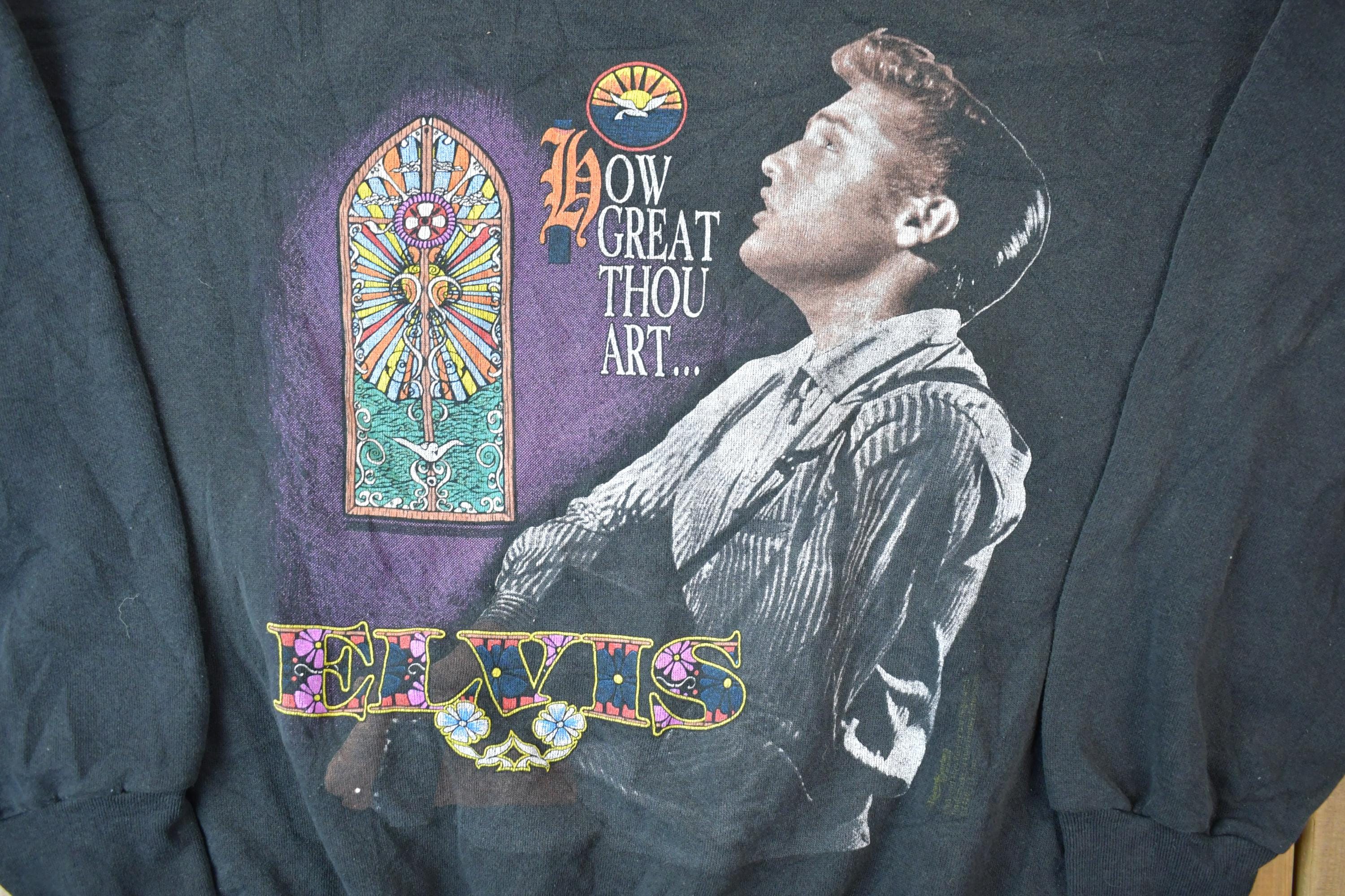 Vintage 1990s Elvis How Great Thou Art Crewneck Sweatshirt Men's 2XL - Image 4