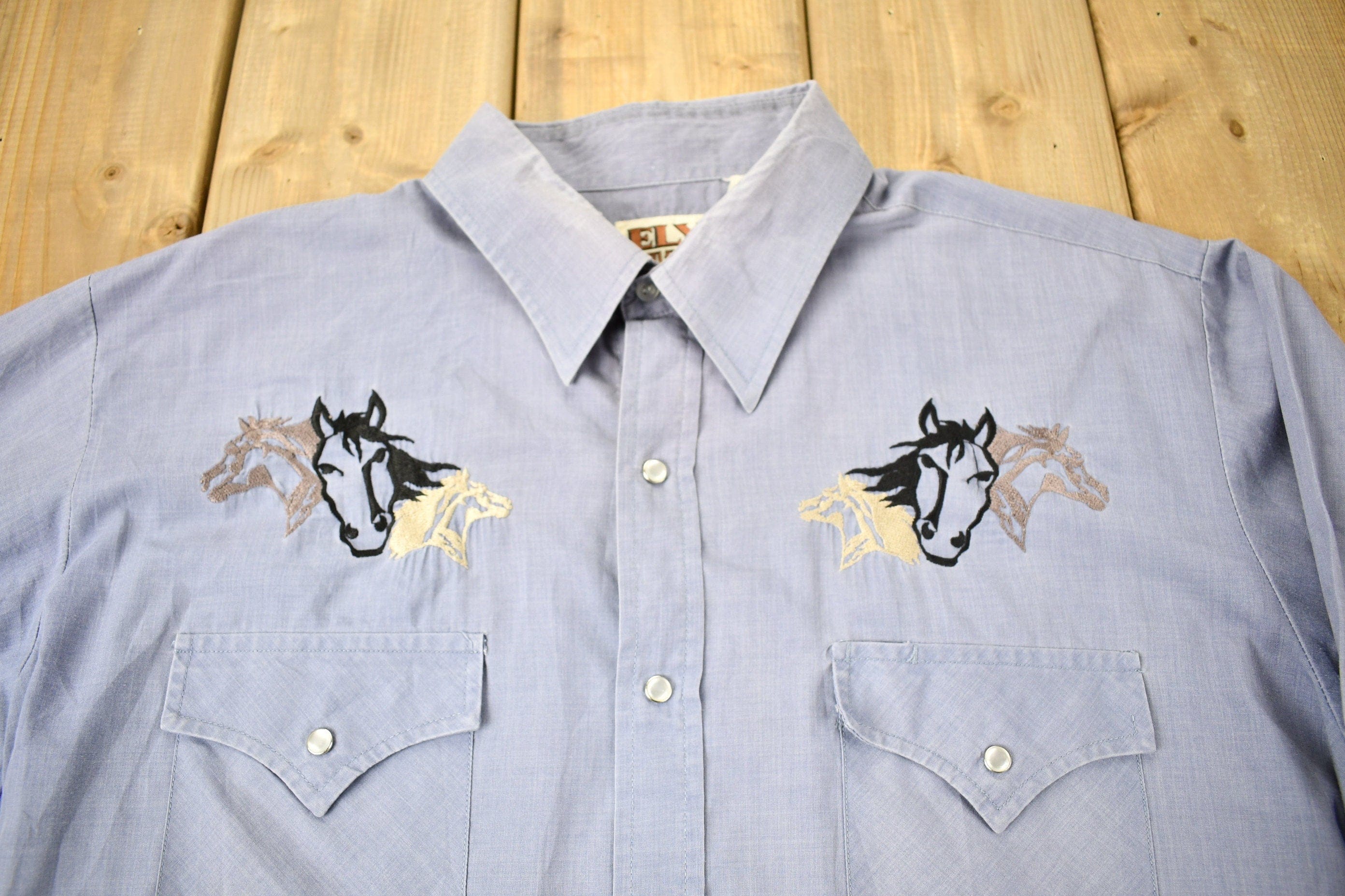 Vintage 1990s Ely Cattleman Horse Graphic Western Style Button Up Shirt Men's Large - Image 3