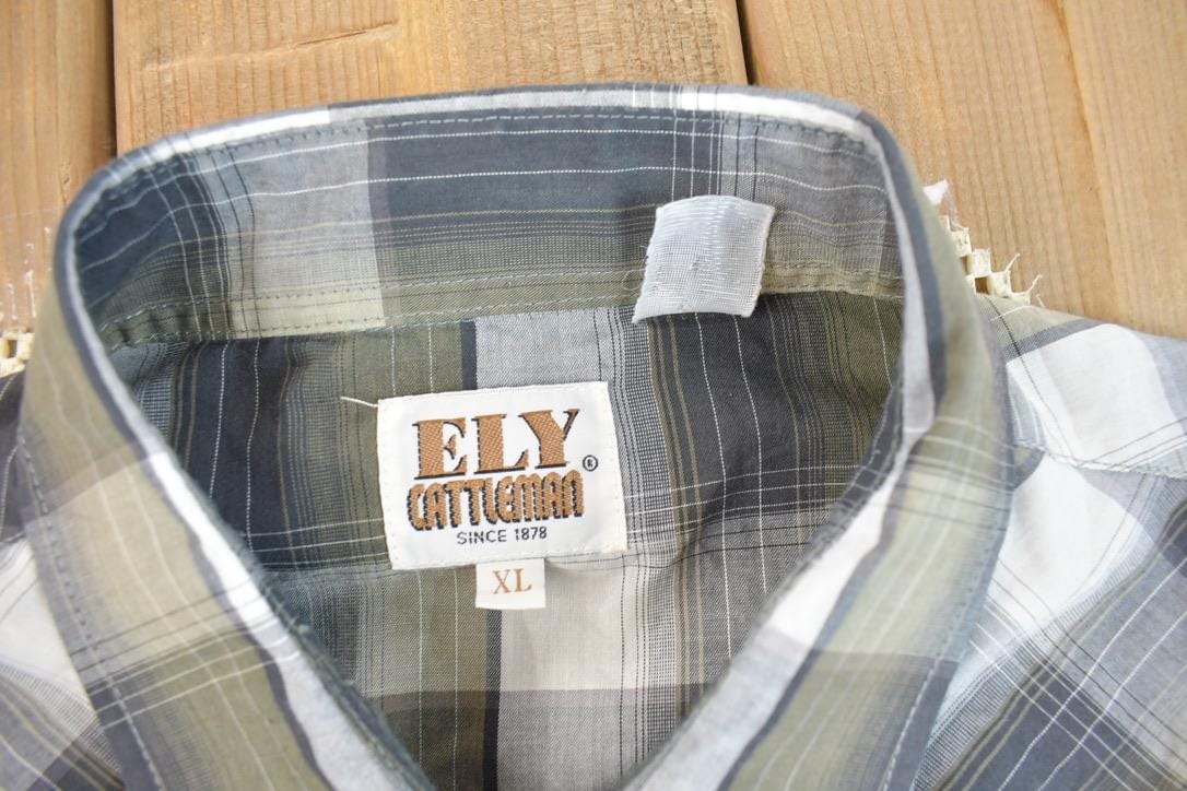 Vintage 1990s Ely Cattleman Western Style Pearl Snap Button Down Flannel Shirt Men's XL - Image 4