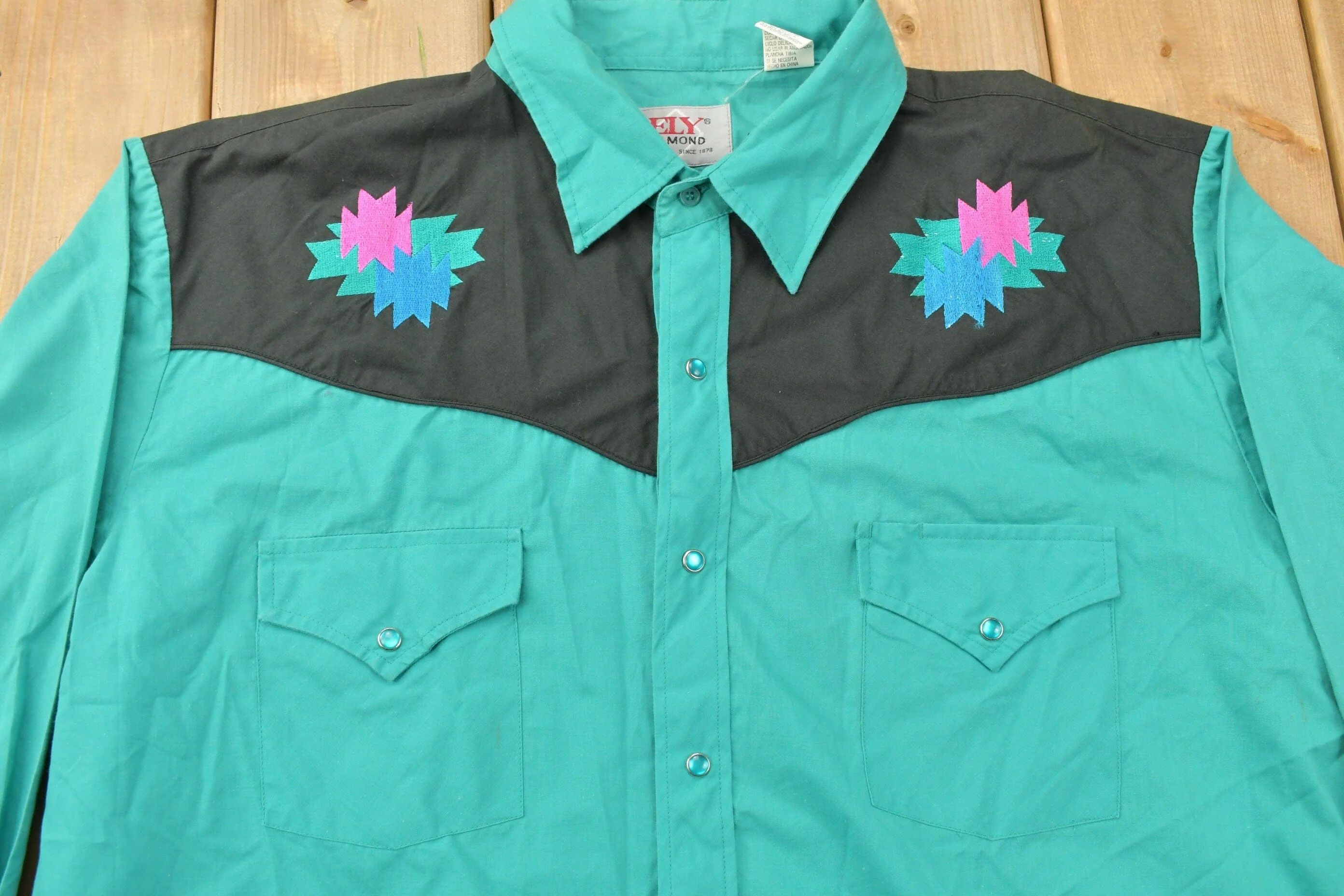 Vintage 1990s Ely Diamond Button Up Western Shirt Men's 2XL - Image 4