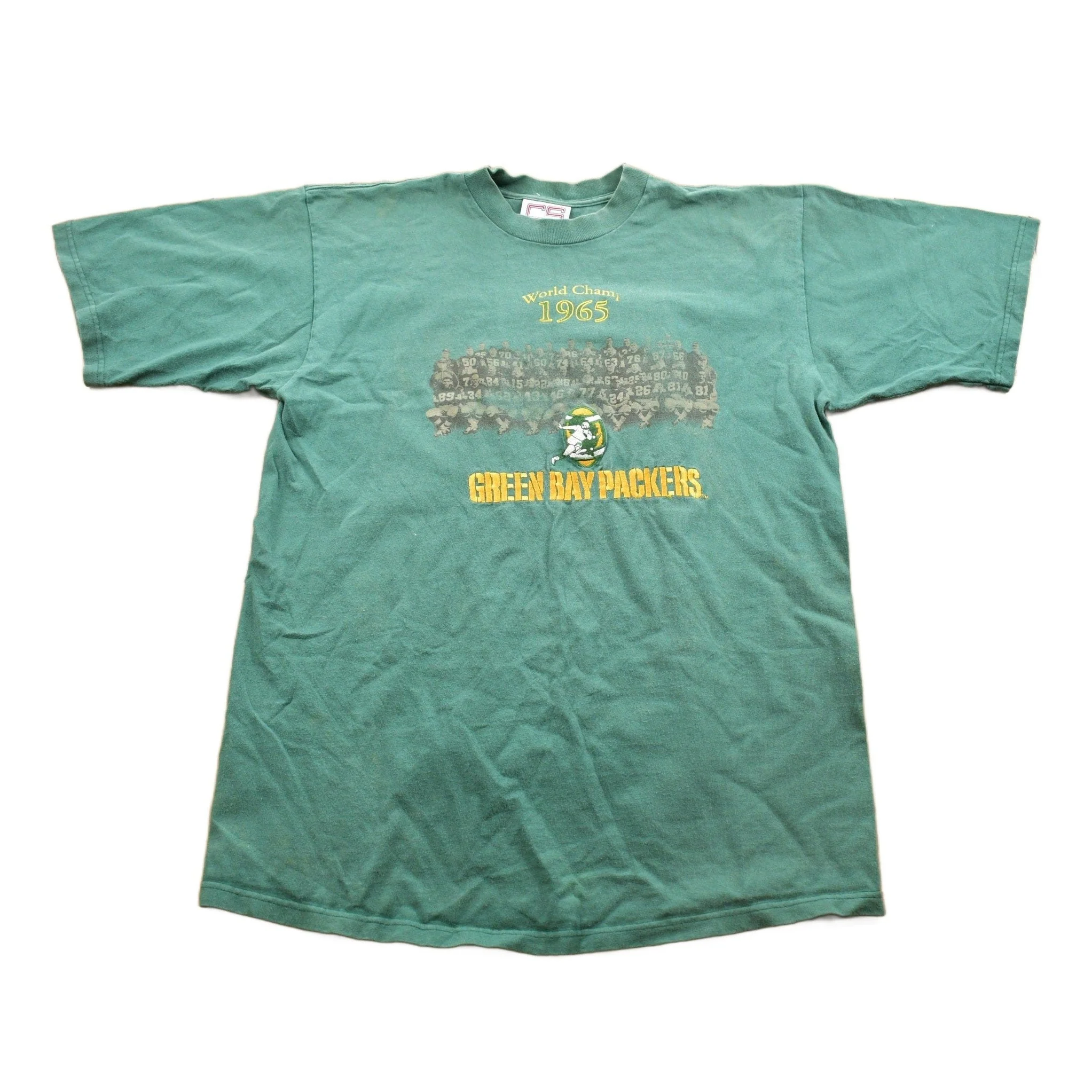 Vintage 1990s Embroidered Green Bay Packers World Champ 1965 NFL Graphic T-Shirt Men's Large