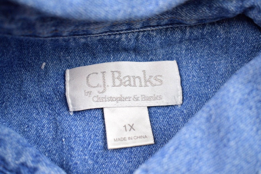 Vintage 1990s Embroidered Jean Button Up Shirt Men's XL - Image 3