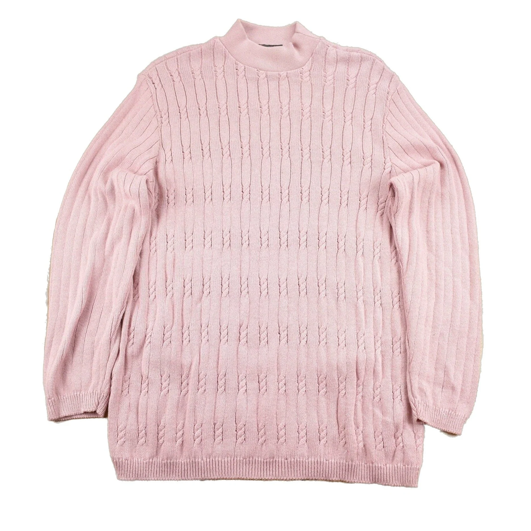 Vintage 1990s Excelsior Pink Cable Knitt Mockneck Sweater Men's Large