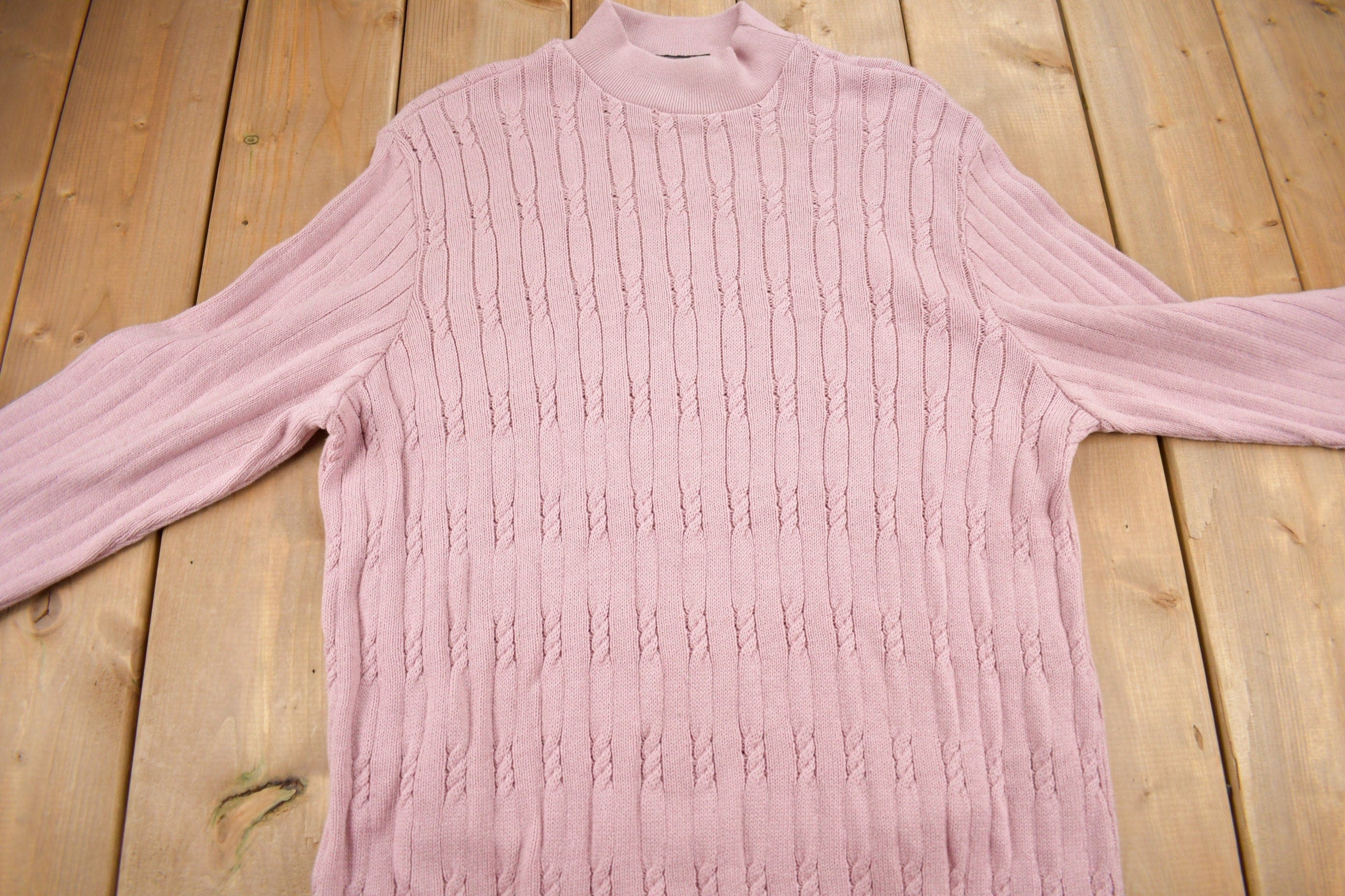 Vintage 1990s Excelsior Pink Cable Knitt Mockneck Sweater Men's Large - Image 3