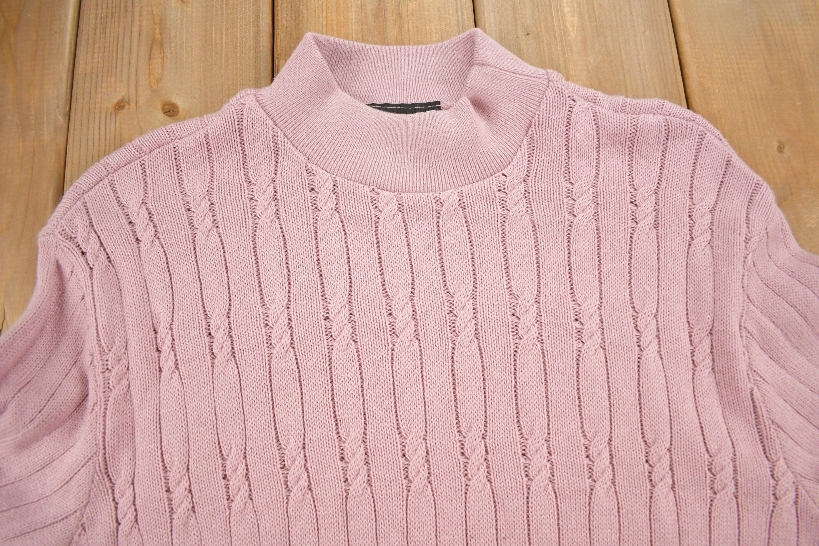 Vintage 1990s Excelsior Pink Cable Knitt Mockneck Sweater Men's Large - Image 4