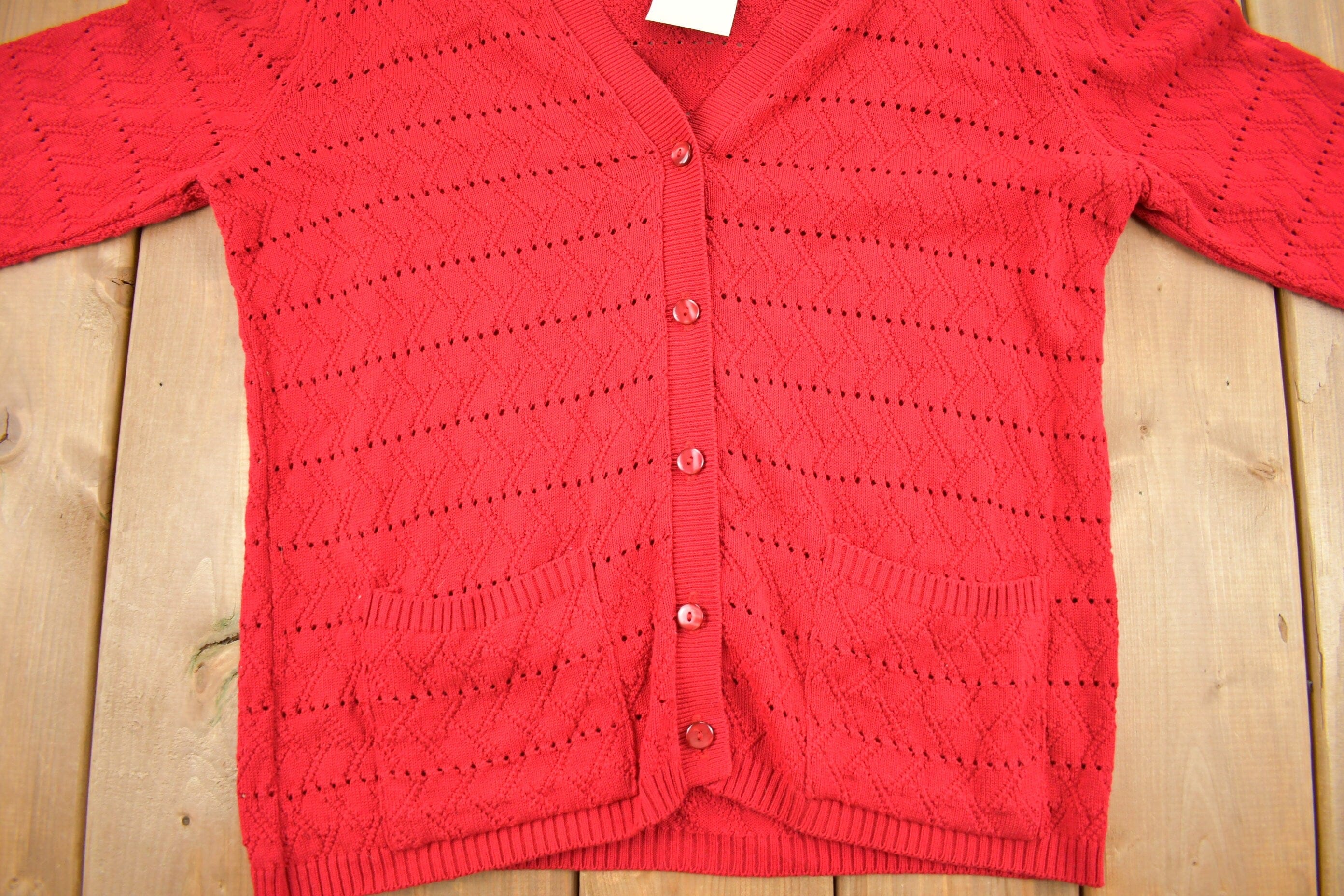 Vintage 1990s Excelsior Red Knit Cardigan Sweater Men's Large - Image 3