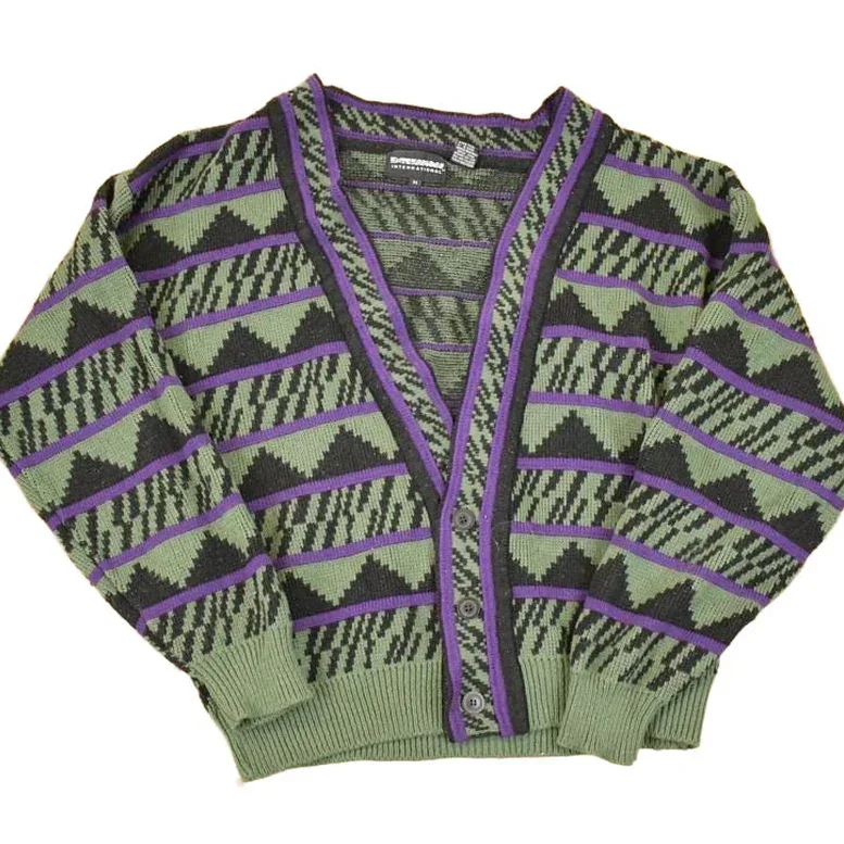 Vintage 1990s Expressions Internationsl Abstract Knit Cardigan Sweater Men's L