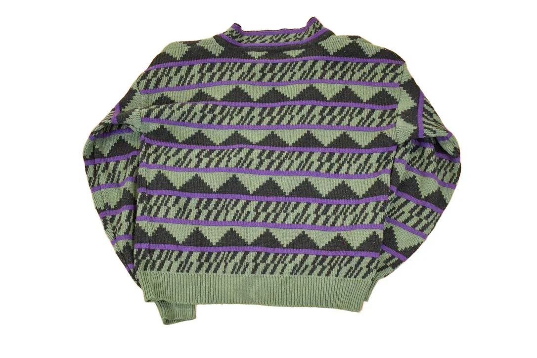 Vintage 1990s Expressions Internationsl Abstract Knit Cardigan Sweater Men's L - Image 2