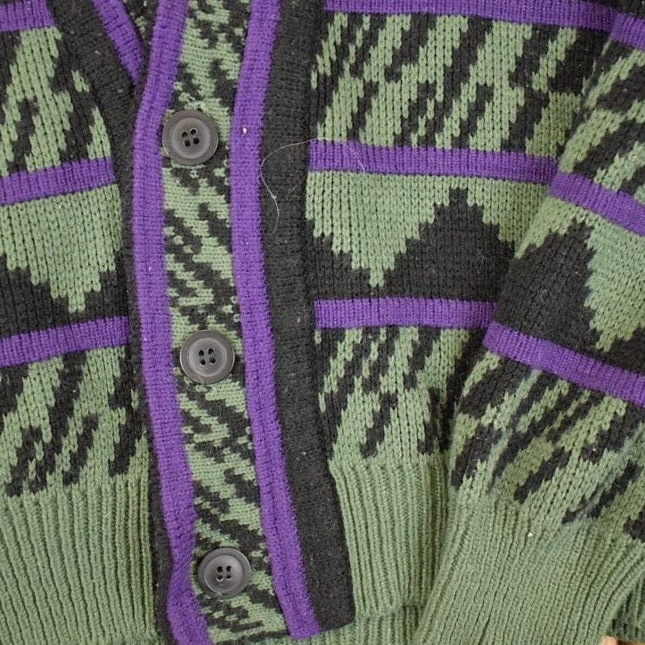 Vintage 1990s Expressions Internationsl Abstract Knit Cardigan Sweater Men's L - Image 3