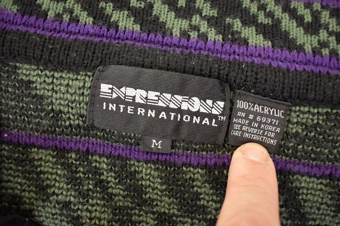 Vintage 1990s Expressions Internationsl Abstract Knit Cardigan Sweater Men's L - Image 4