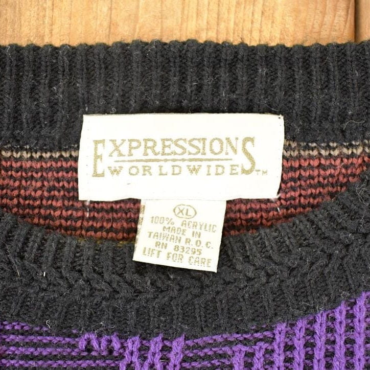 Vintage 1990s Expressions Worldwide Abstract Knit Crewneck Sweater Mens L - Image 3