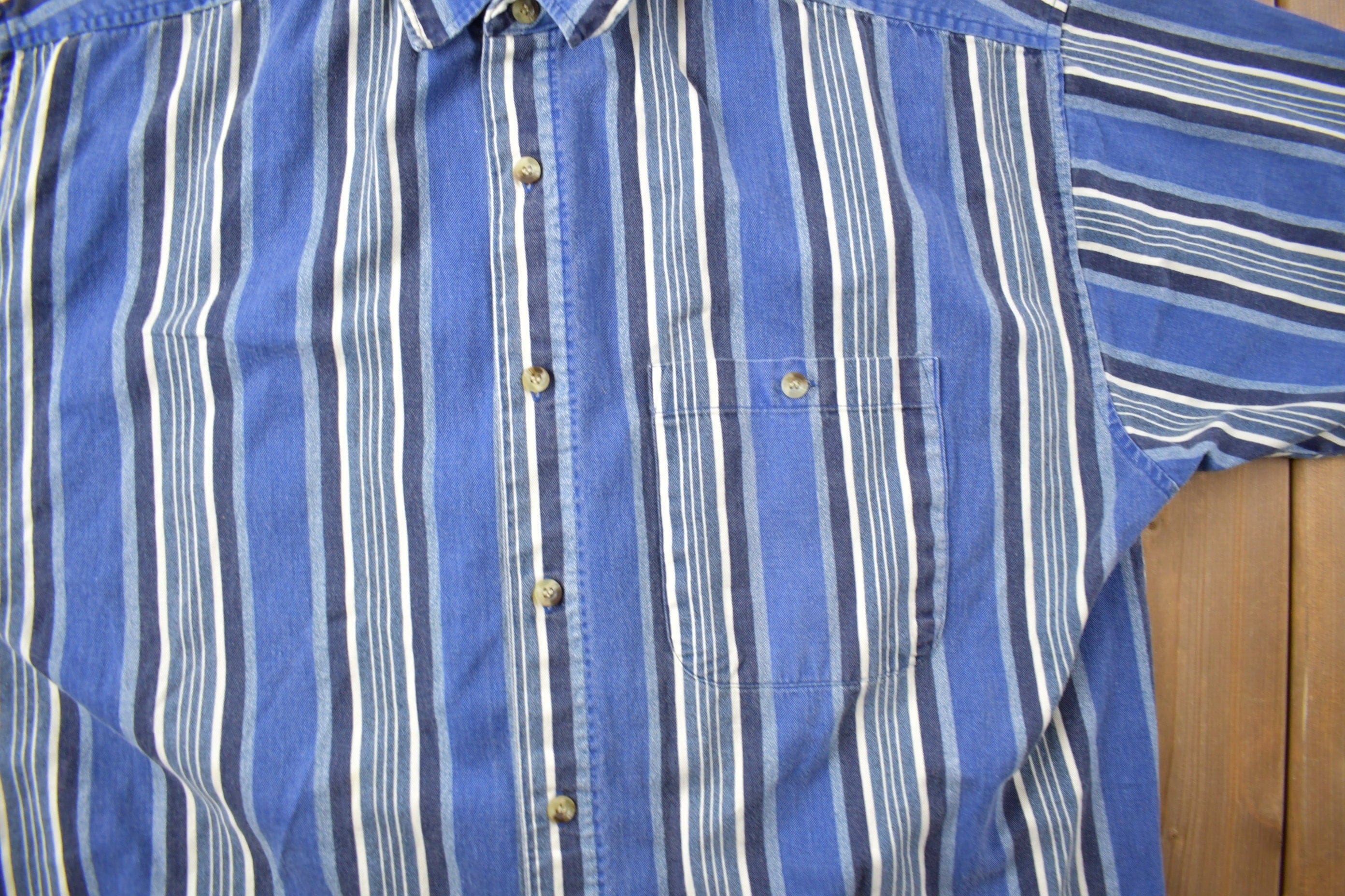 Vintage 1990s Faded Glory Striped Button Up Shirt Men's XL - Image 3
