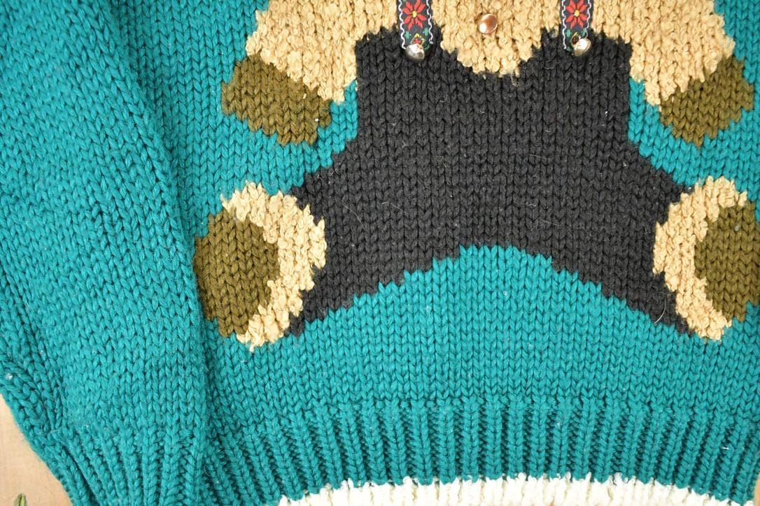 Vintage 1990s Far And Near Cute Teddy Bear Chunky Knit Crewneck Sweater Women's S - Image 4