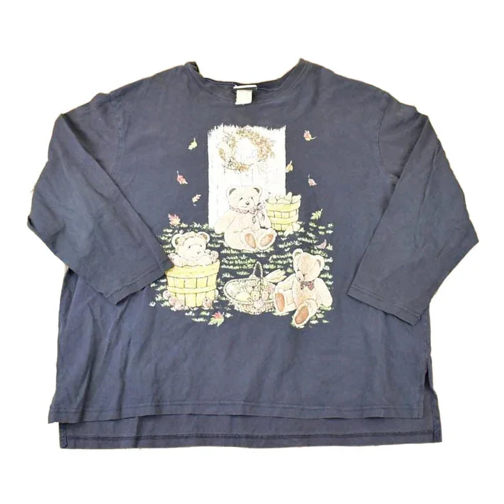 Vintage 1990s Fashion Bug Cute Teddy Bear Picnic Graphic Print Long Sleeve T Shirt Women's XXL