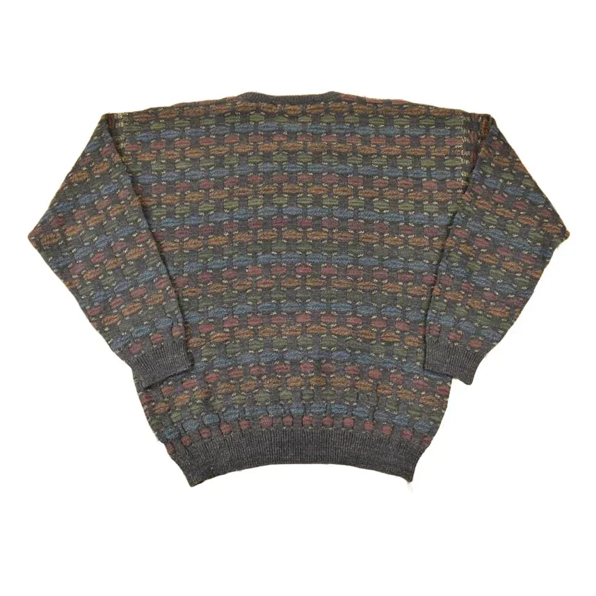 Vintage 1990s Fenzia Abstract Knit Crewneck Sweater Mens L - Image 2