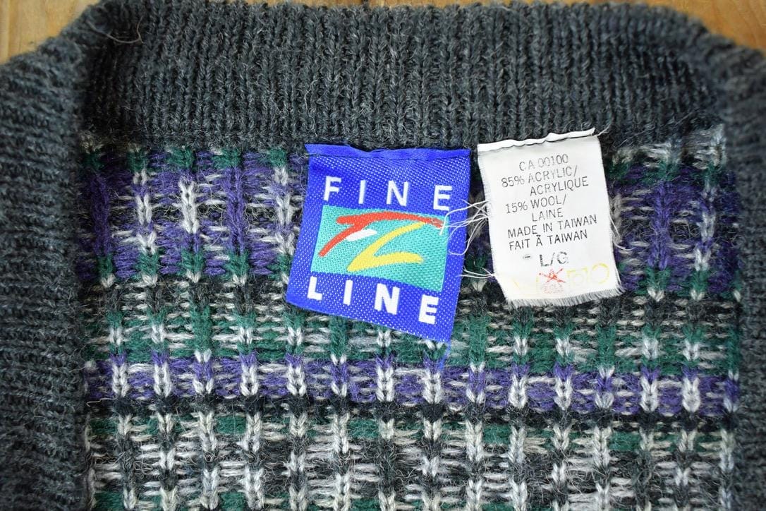 Vintage 1990s Fine Line Knit Perfect Mild Distress Cardigan Sweater Vest Men's M - Image 3