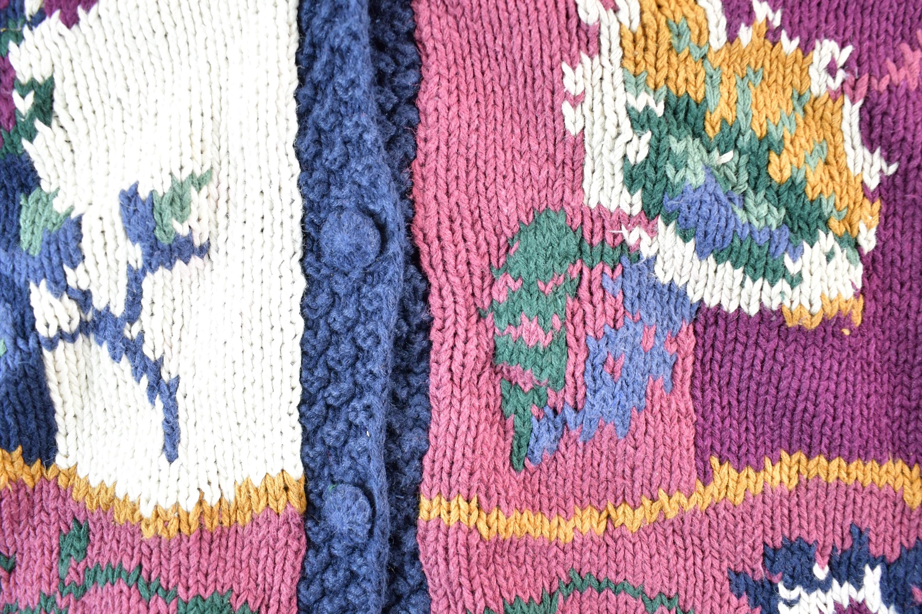 Vintage 1990s First Concepts Hand Knit Floral Pattern Cardigan Womens L - Image 3