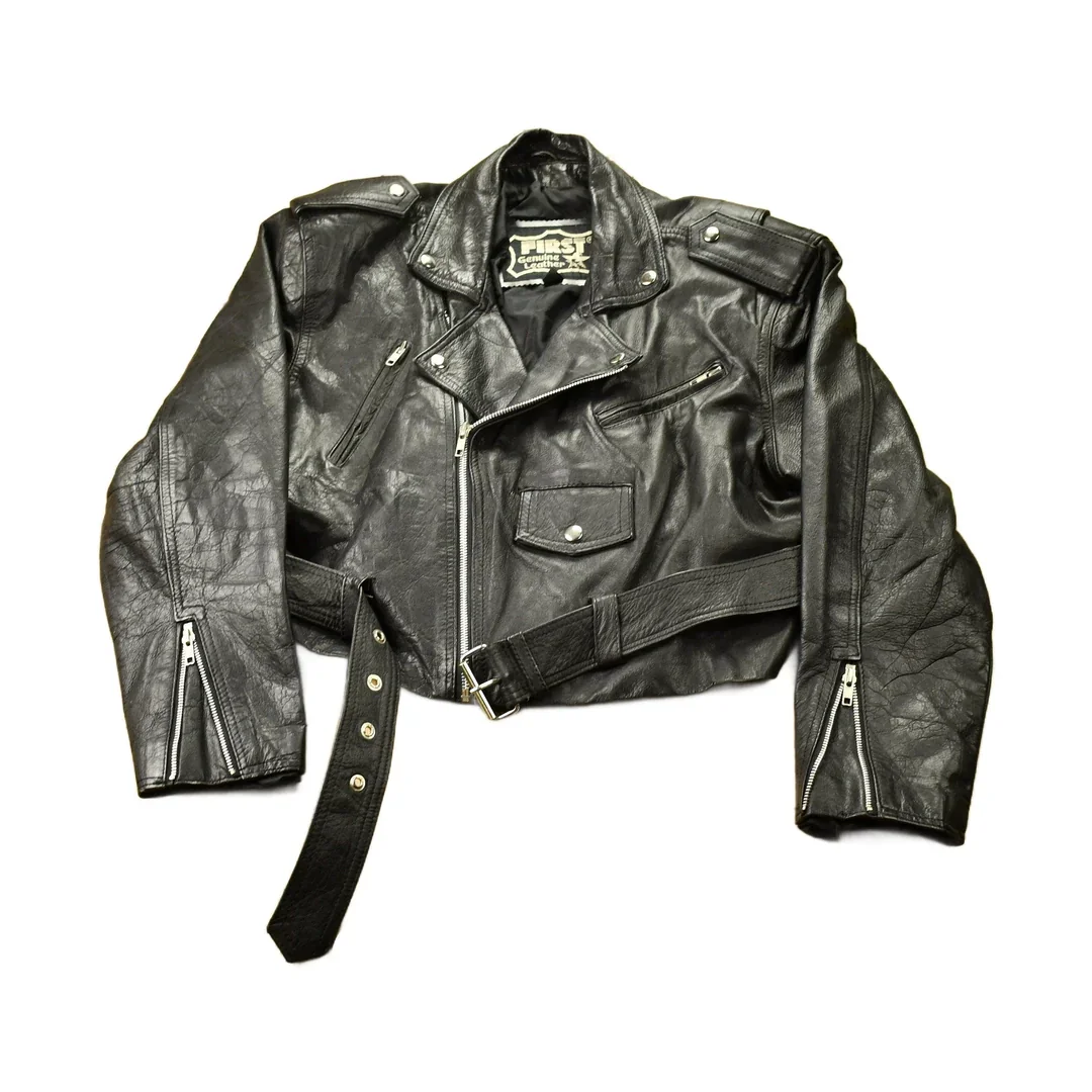 Vintage 1990s First Genuine Leather Biker Jacket Men's Medium