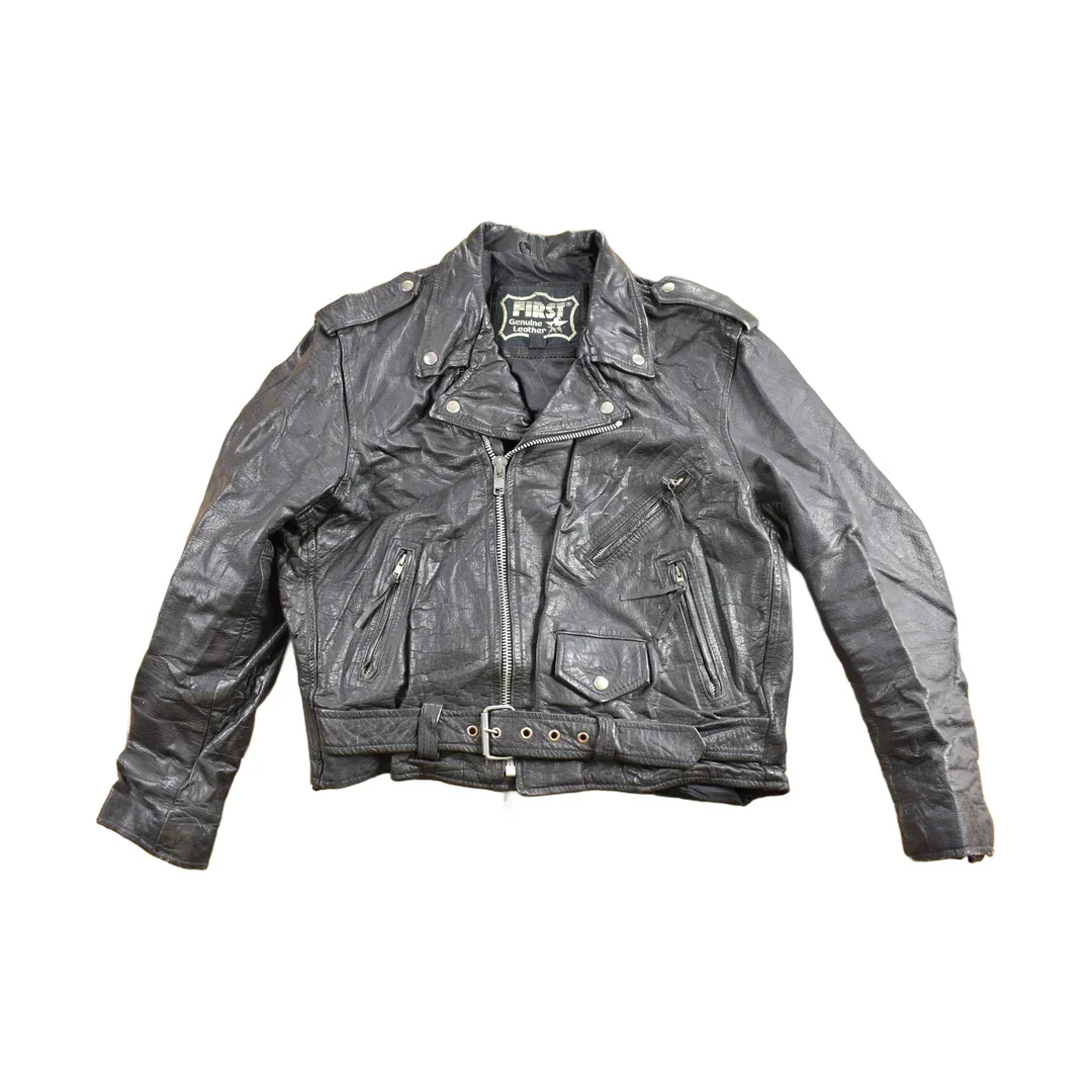 Vintage 1990s First Genuine Leather Biker Jacket Men's Large