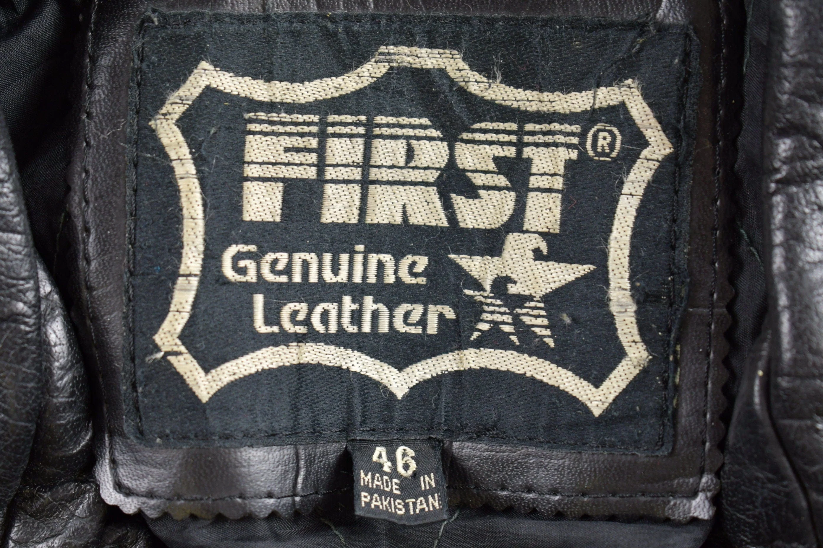 Vintage 1990s First Genuine Leather Biker Jacket Men's Large - Image 4