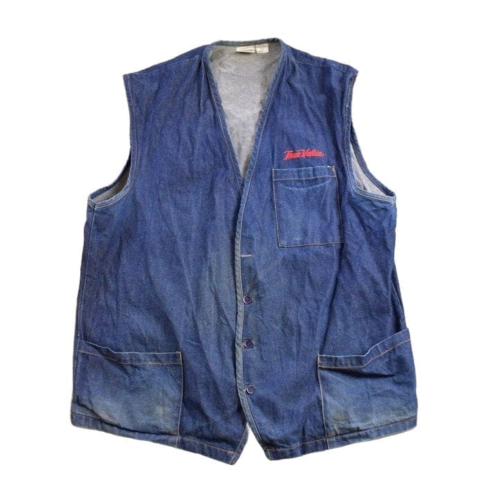 Vintage 1990s Fits Uniforms True Value Embroidered Denim Jean Vest Men's XL