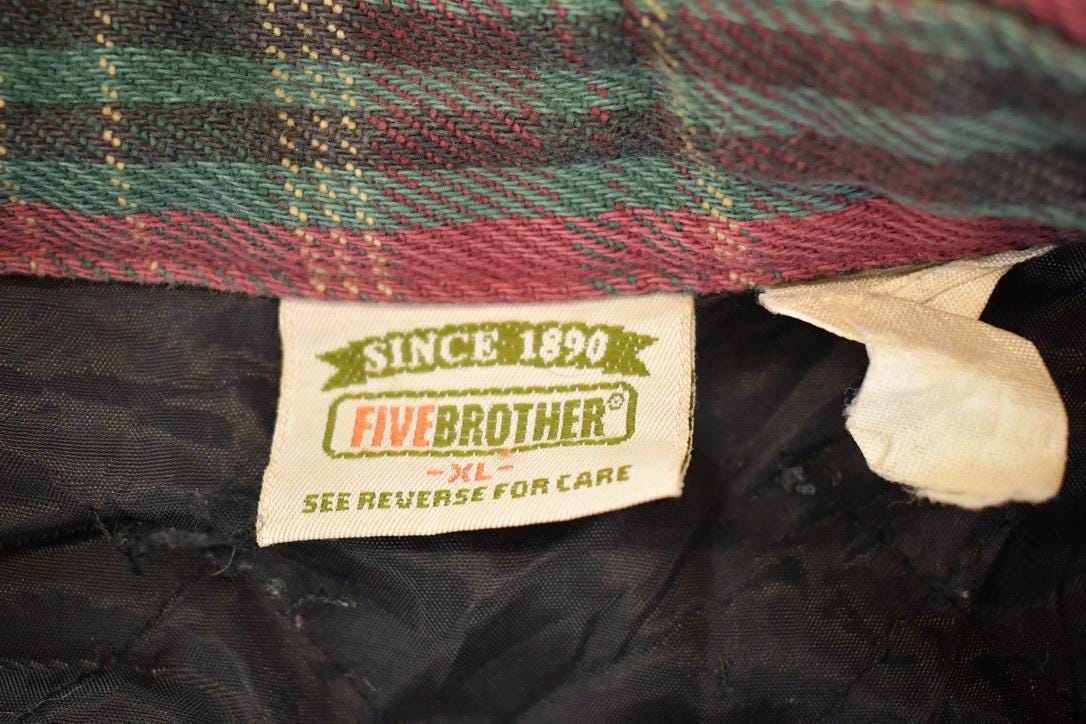 Vintage 1990s Five Brother Plaid Lined Button Up Shirt Men's L - Image 4
