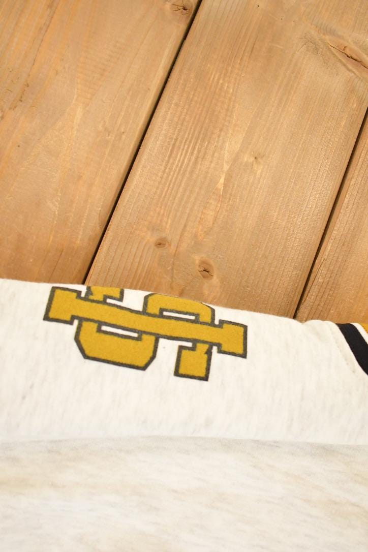 Vintage 1990s Fleece Tech St Ignace Saints University Tie Up Crewneck Sweater Men's XL - Image 4