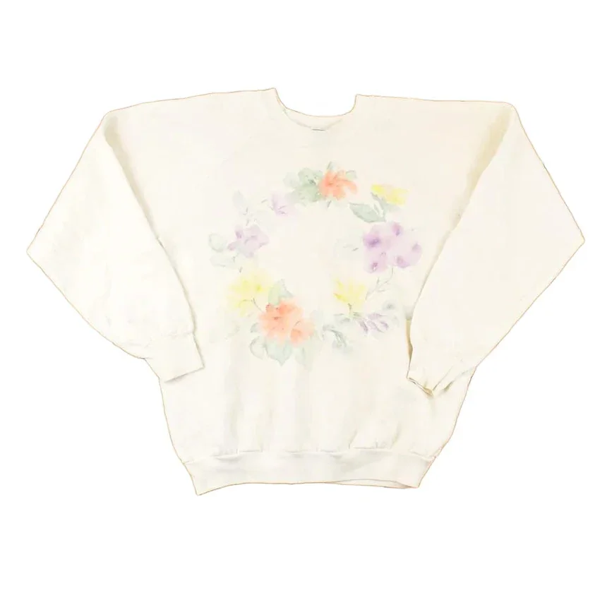 Vintage 1990s Floral Circle Graphic Print Crewneck Sweatshirt Womens L