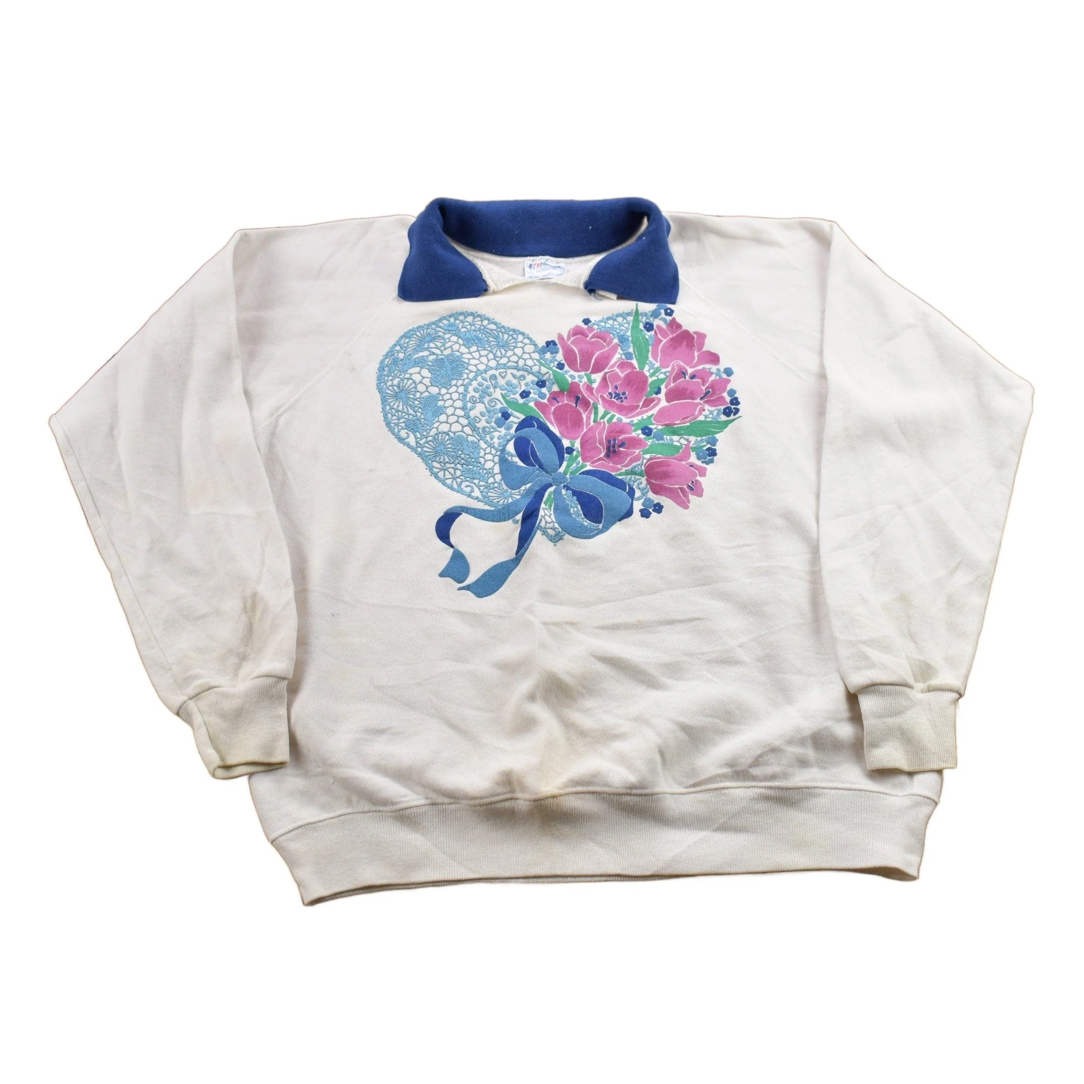 Vintage 1990s Floral Collared Crewneck Sweater Women's M