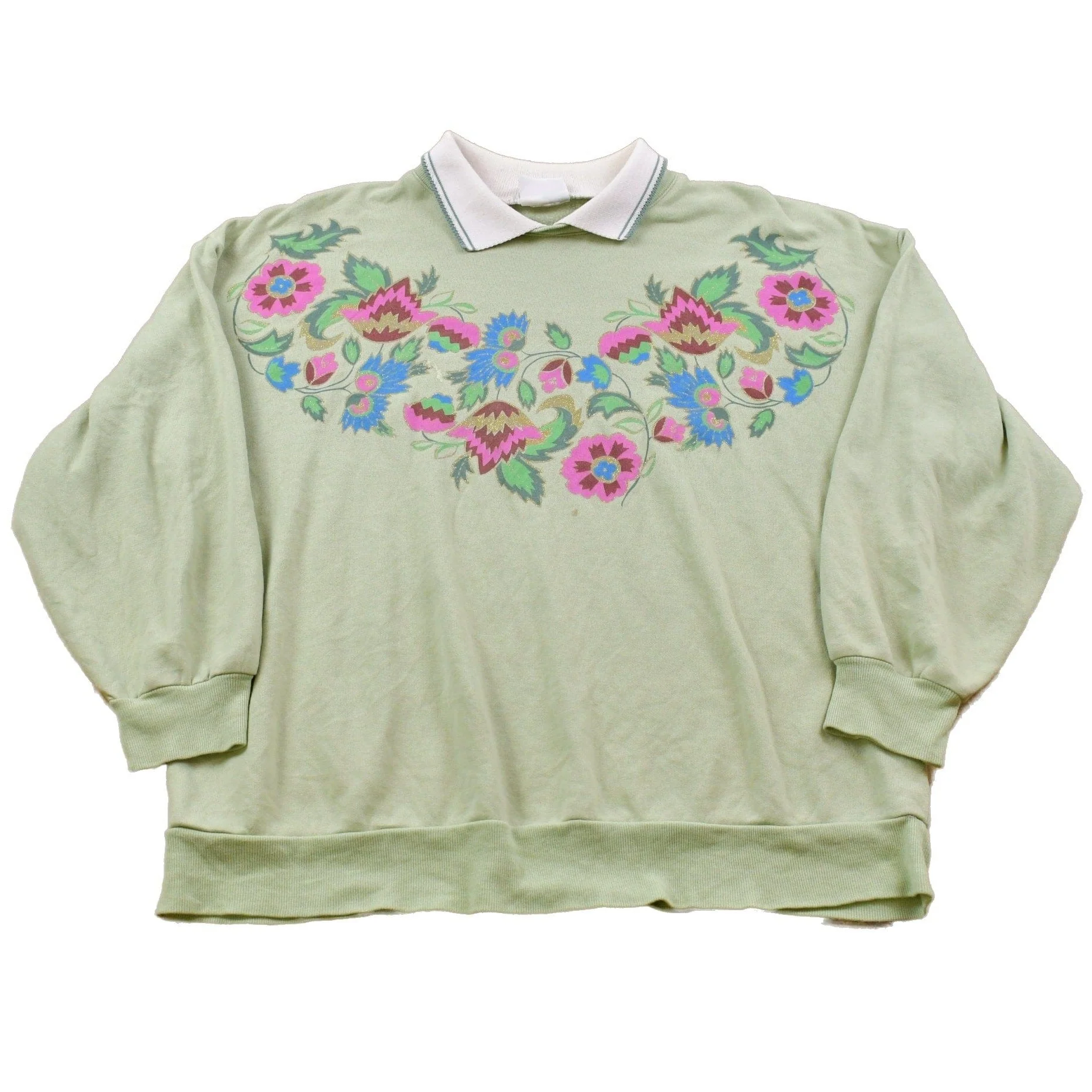 Vintage 1990s Floral Collared Crewneck Sweatshirt Women's L
