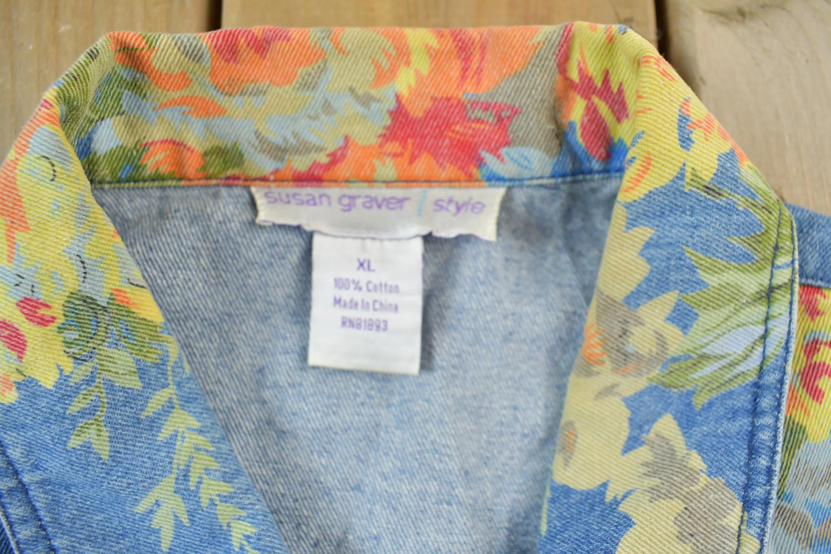 Vintage 1990s Floral Denim Jean Jacket Men's XL - Image 4