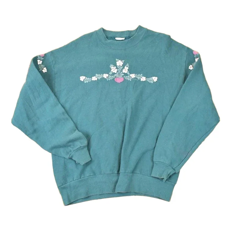 Vintage 1990s Floral Graphic Print Crewneck Sweatshirt Womens L