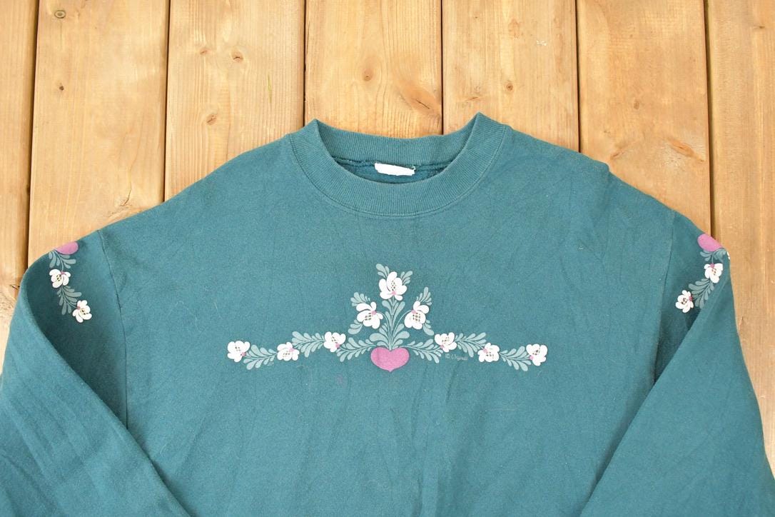 Vintage 1990s Floral Graphic Print Crewneck Sweatshirt Womens L - Image 4