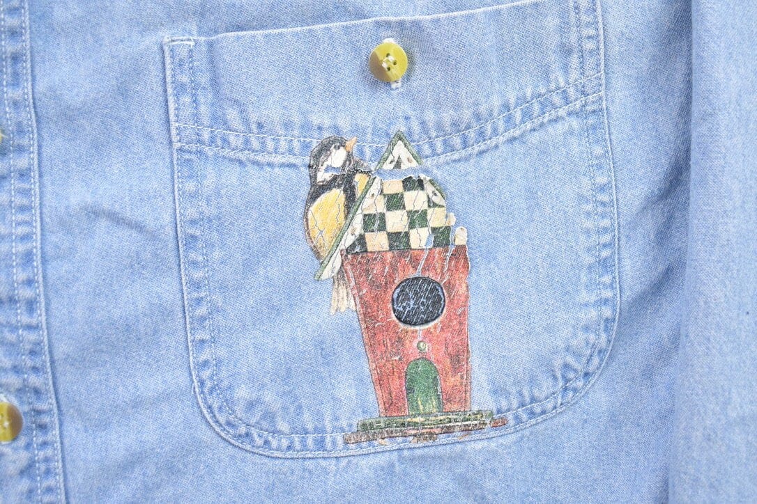 Vintage 1990s Floral Jean Button Up Shirt Men's Large - Image 5
