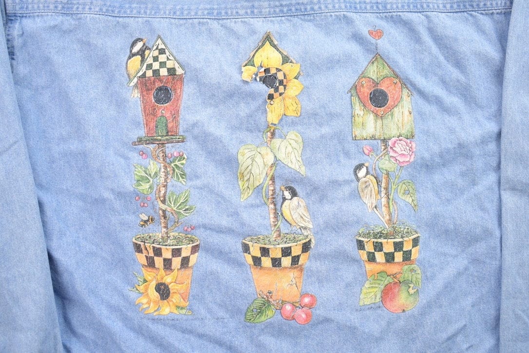 Vintage 1990s Floral Jean Button Up Shirt Men's Large - Image 6