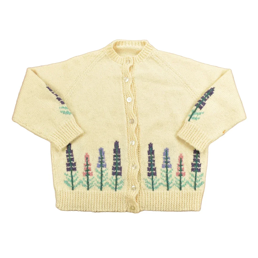 Vintage 1990s Floral Theme Knit Cardigan Sweater Women's M