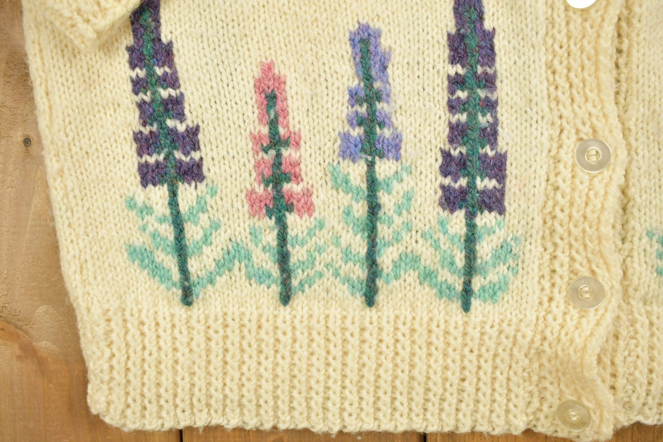 Vintage 1990s Floral Theme Knit Cardigan Sweater Women's M - Image 4