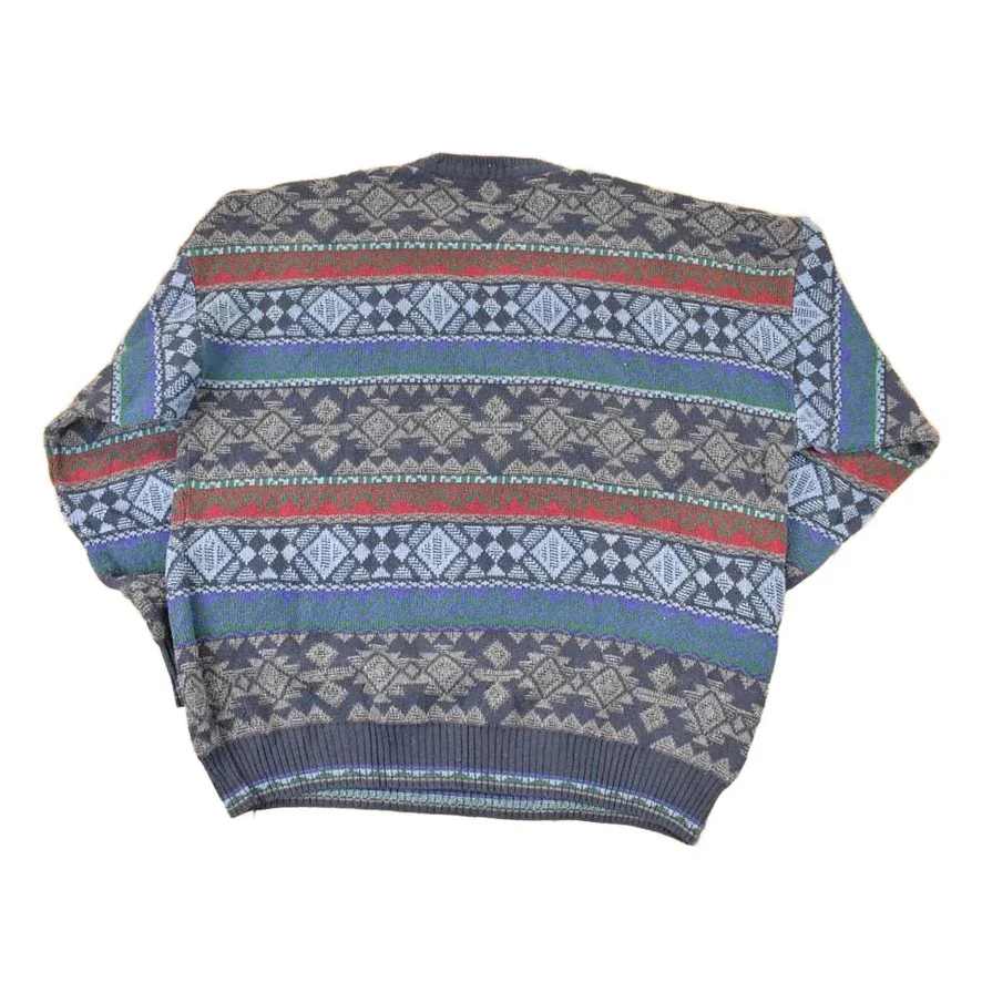Vintage 1990s Florence Tricot Abstract Knit Crewneck Sweater Mens L - Image 2