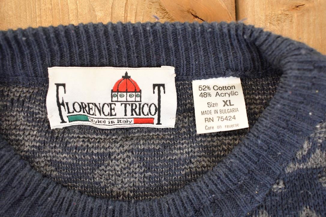 Vintage 1990s Florence Tricot Abstract Knit Crewneck Sweater Mens L - Image 4