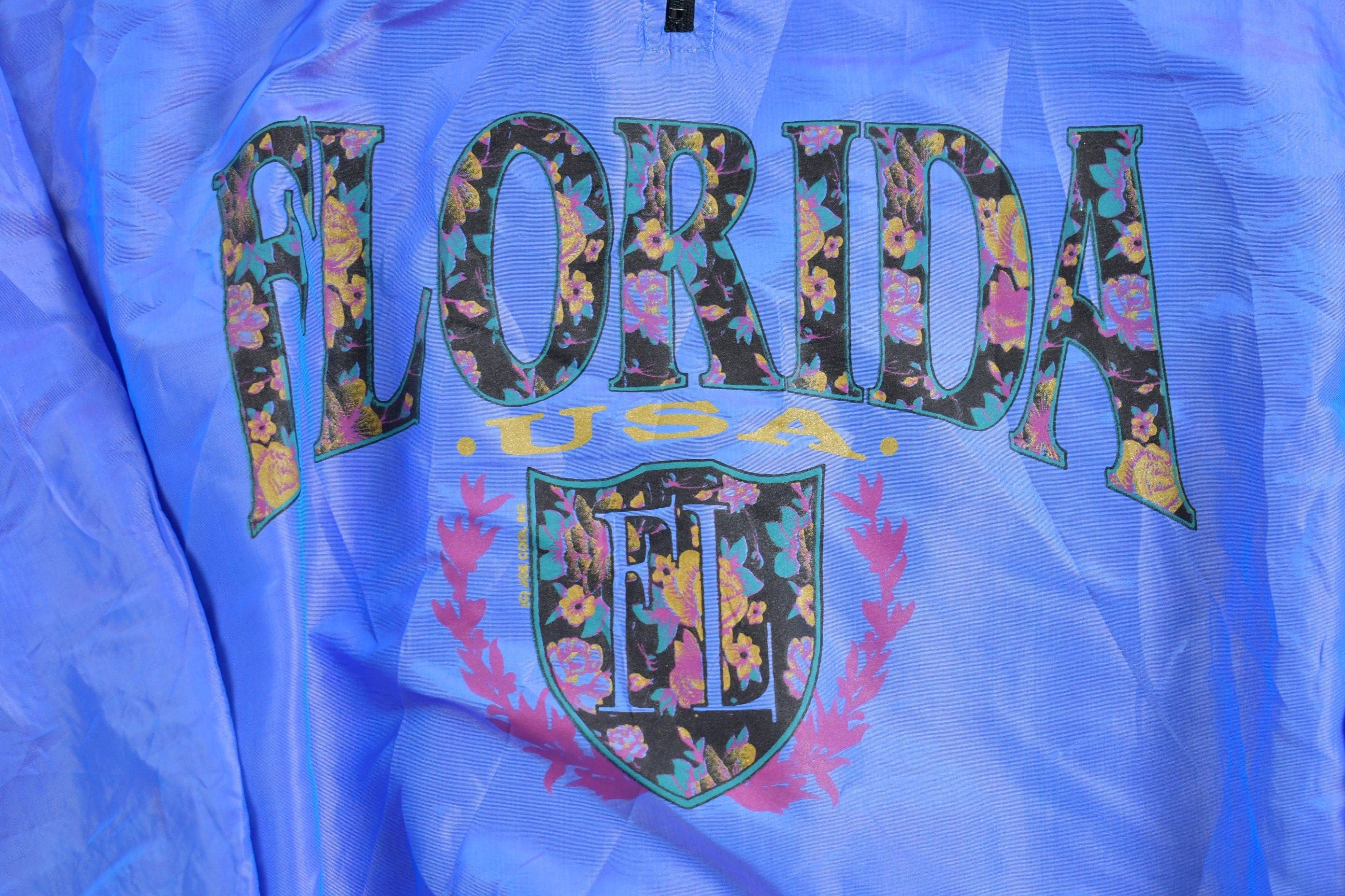 Vintage 1990s Florida USA Half Zip Windbreaker Jacket Men's Medium - Image 3