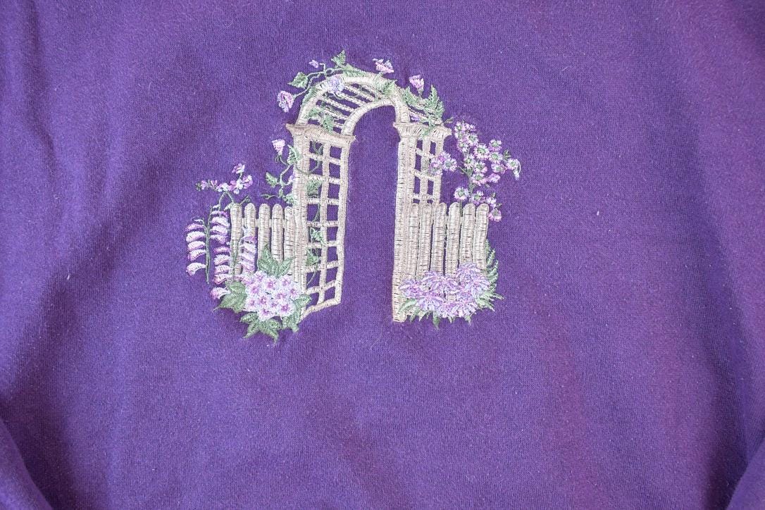 Vintage 1990s Flower Gate Outdoorsman Double Collar Crewneck Sweatshirt Men's Large - Image 3
