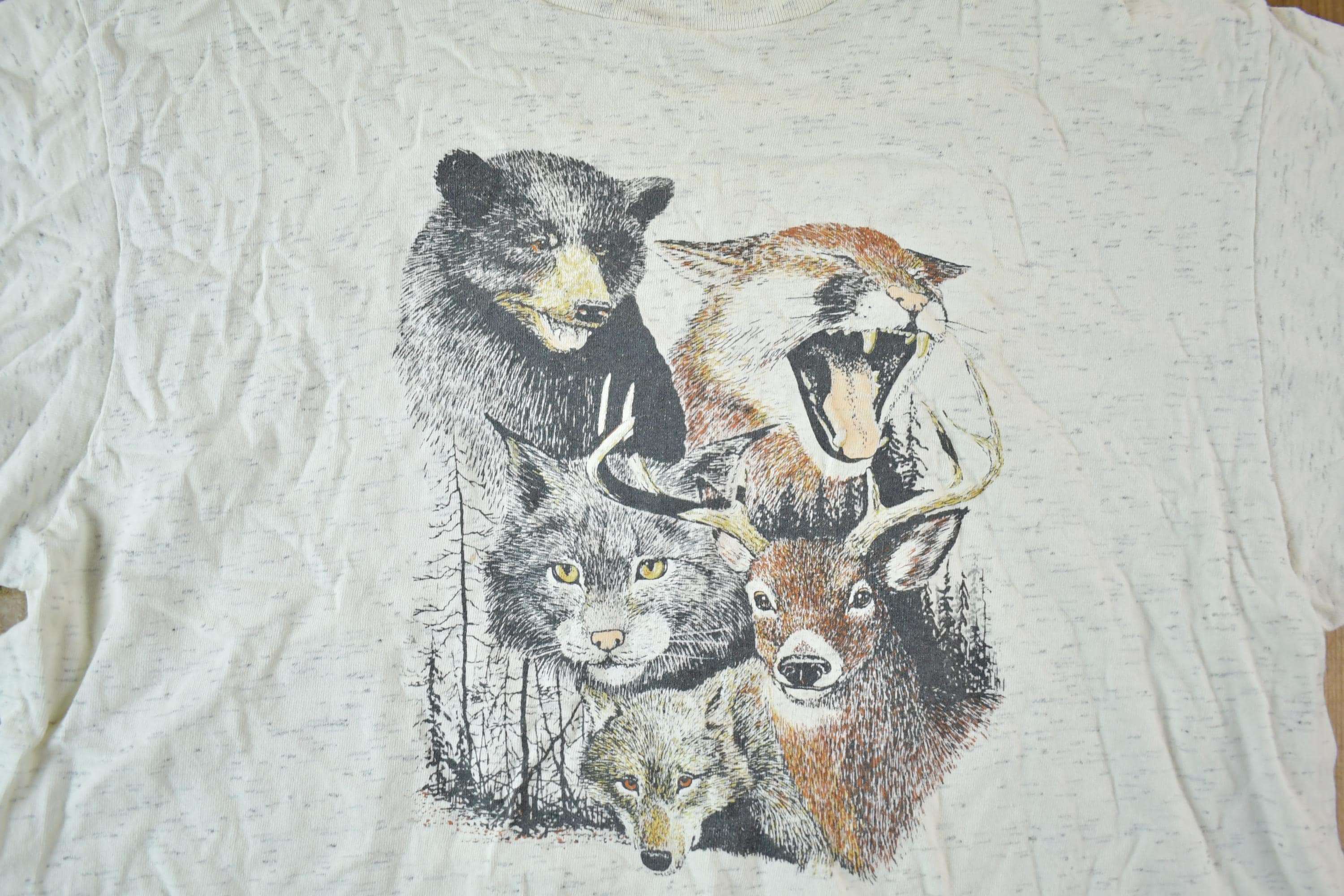 Vintage 1990s Forest Animals Outdoorsman Wolf T-Shirt Mens L - Image 3