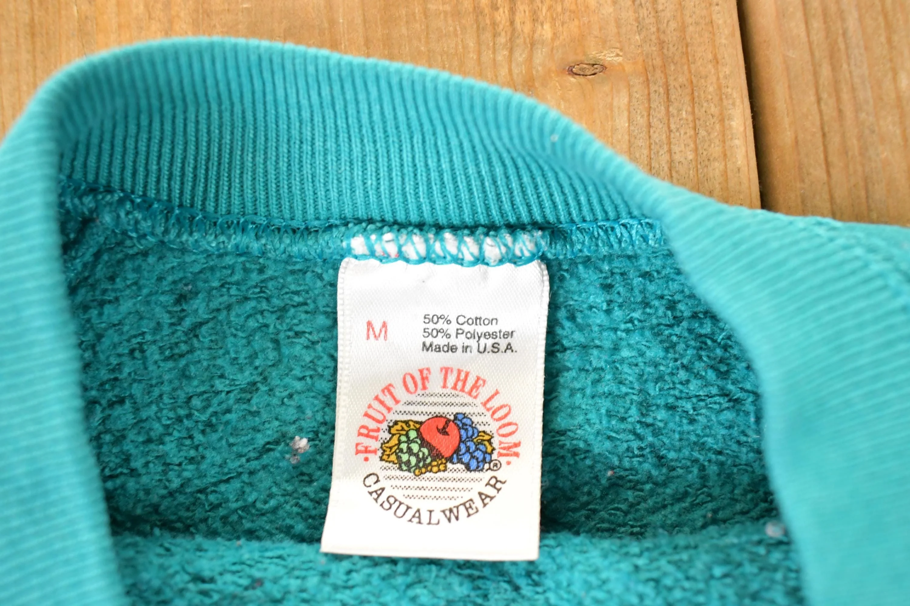 Vintage 1990s FOTL Blank Teal Crewneck Sweatshirt Men's S - Image 4
