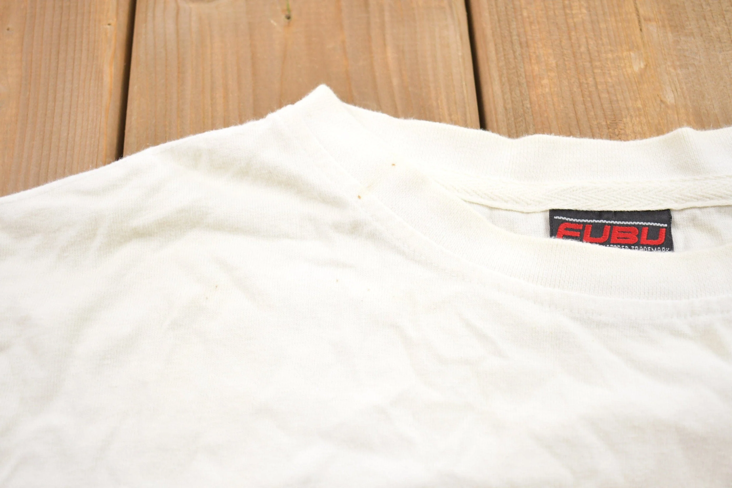 Vintage 1990s FUBU.CO.XC11 Fuzzy Embroidered Lettering T-Shirt Men's 3XL - Image 6