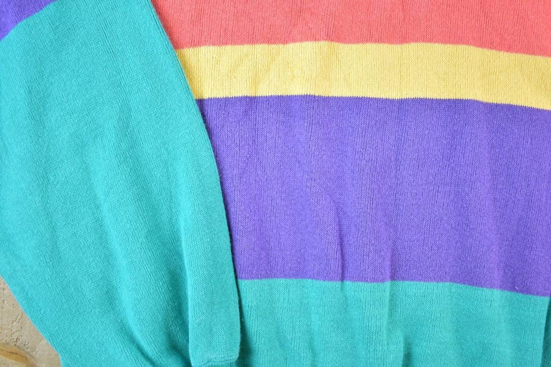 Vintage 1990s Gant Knit Abstract Pattern Quarter Button Striped Crewneck Sweater Men's XL - Image 4