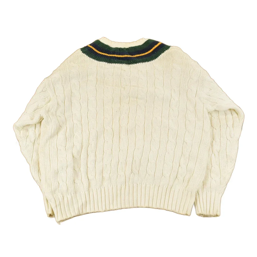 Vintage 1990s Gap Cable Knit V Neck Cricket Sweater Men's Medium - Image 2