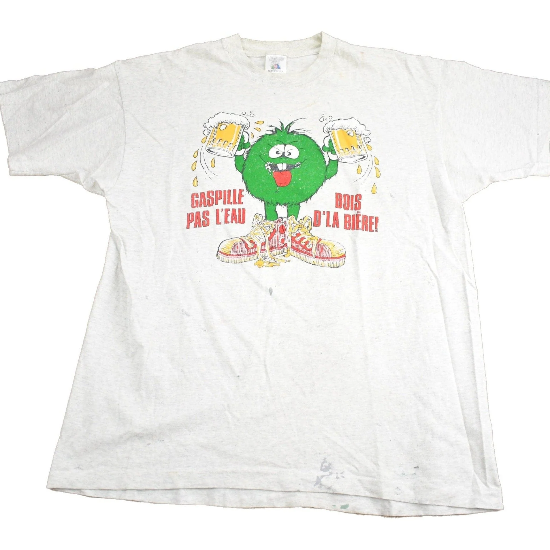 Vintage 1990s Gaspille Pas L'eau Bois D'La Biere Graphic T Shirt Men's XL