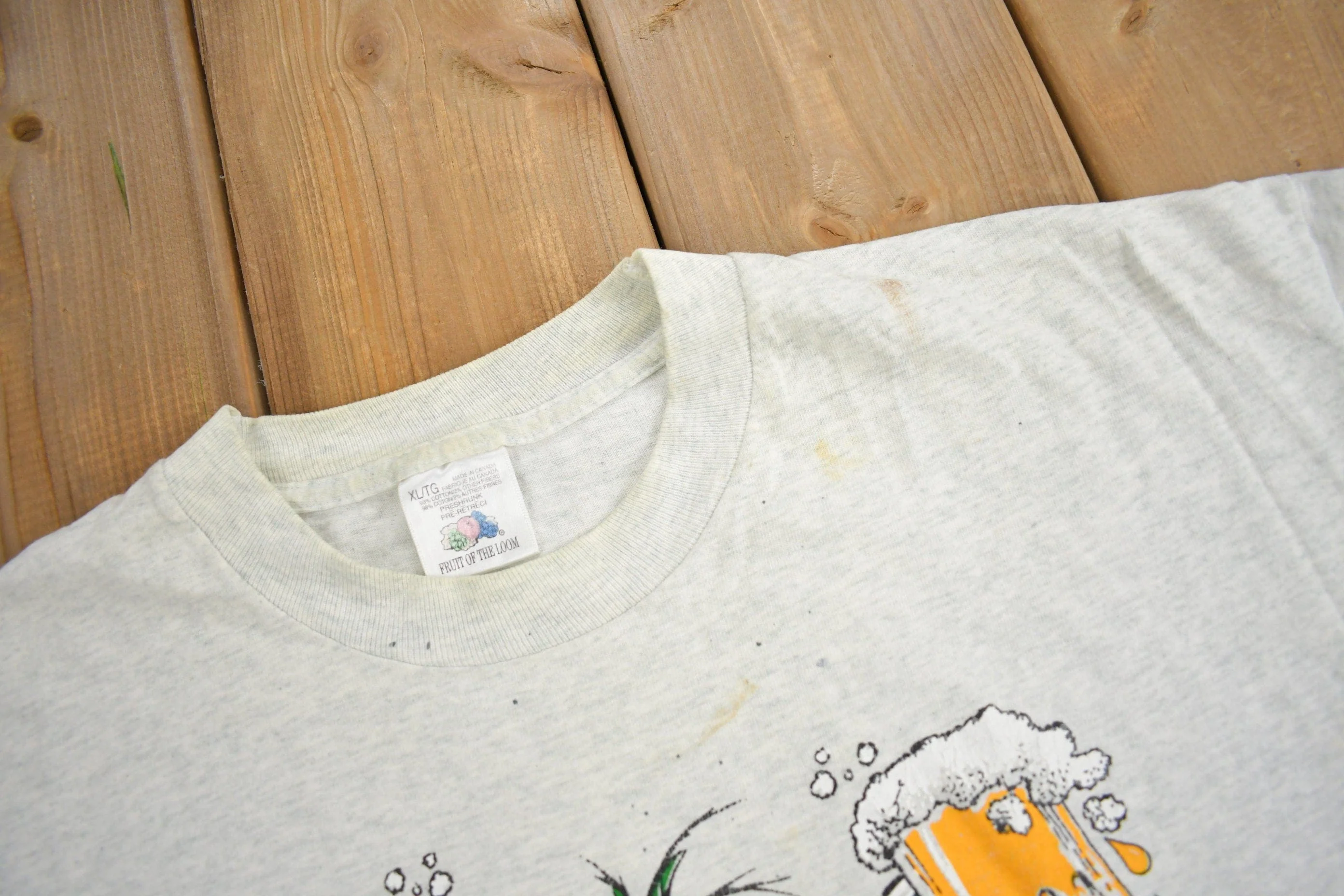 Vintage 1990s Gaspille Pas L'eau Bois D'La Biere Graphic T Shirt Men's XL - Image 7