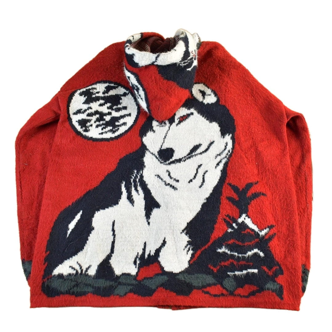 Vintage 1990s Genesis Wolf Ecuadorian Wool Knit Full Zip Hooded Sweater Men's XL - Image 2