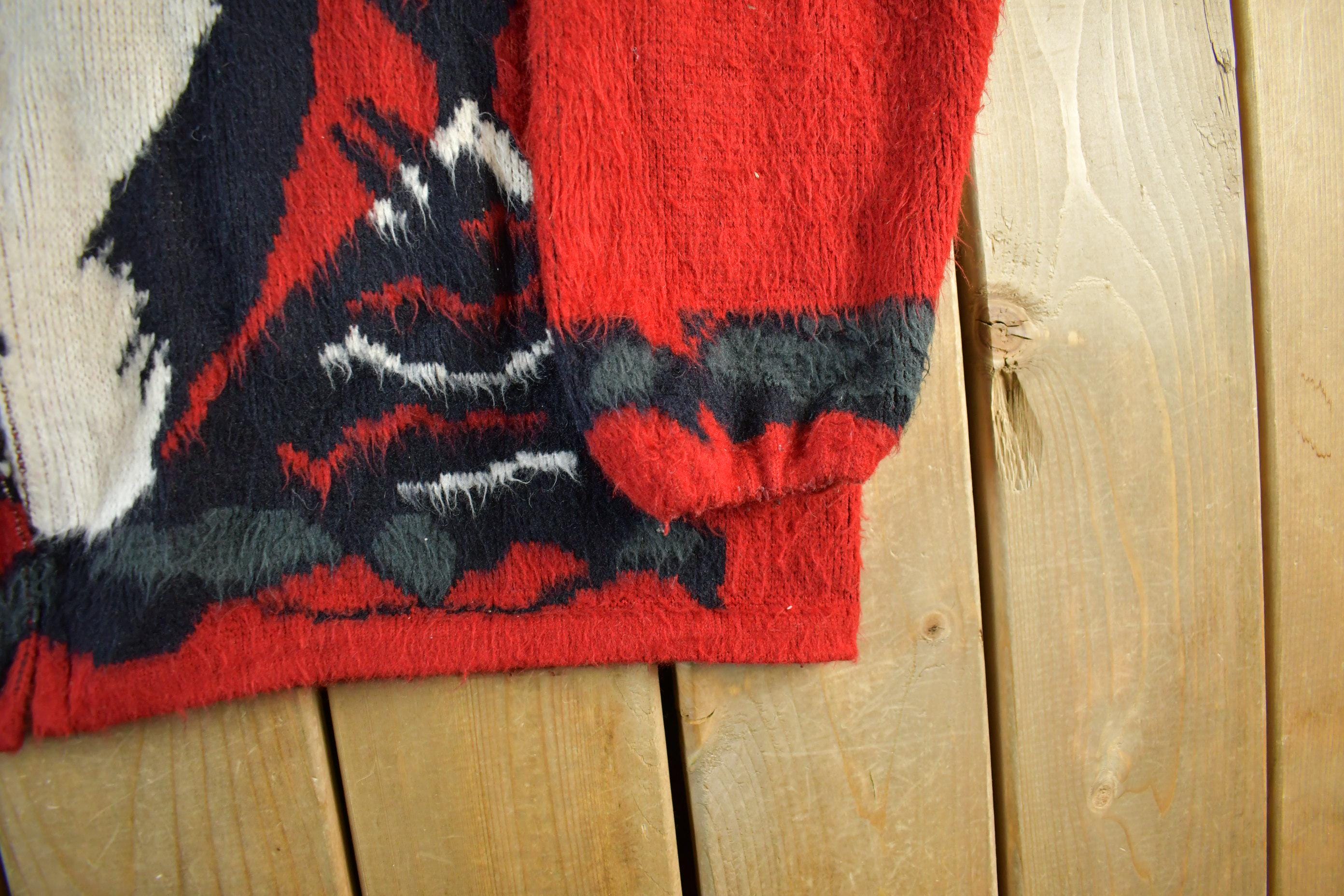 Vintage 1990s Genesis Wolf Ecuadorian Wool Knit Full Zip Hooded Sweater Men's XL - Image 3